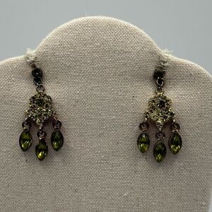 Green Crystal Rhinestone Dangle Drop Chandelier Earrings Pierced Ears